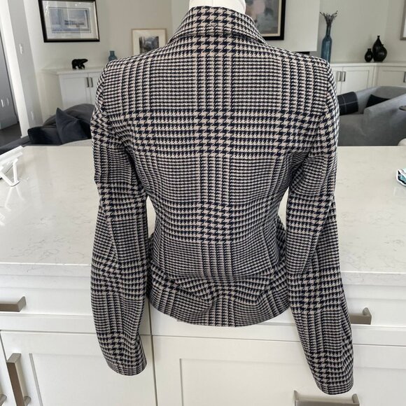 Armani Jeans 3 Button Houndstooth Lined Wool Poly Blend Blazer Navy Cream Sz 6 - Picture 7 of 15